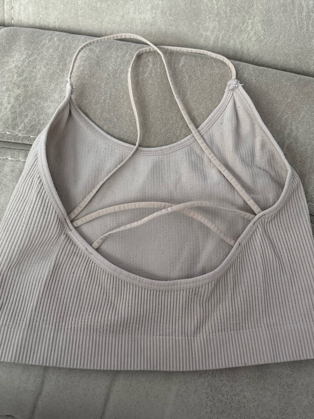 Seamless Ribbed Strappy Bralette - Light Gray